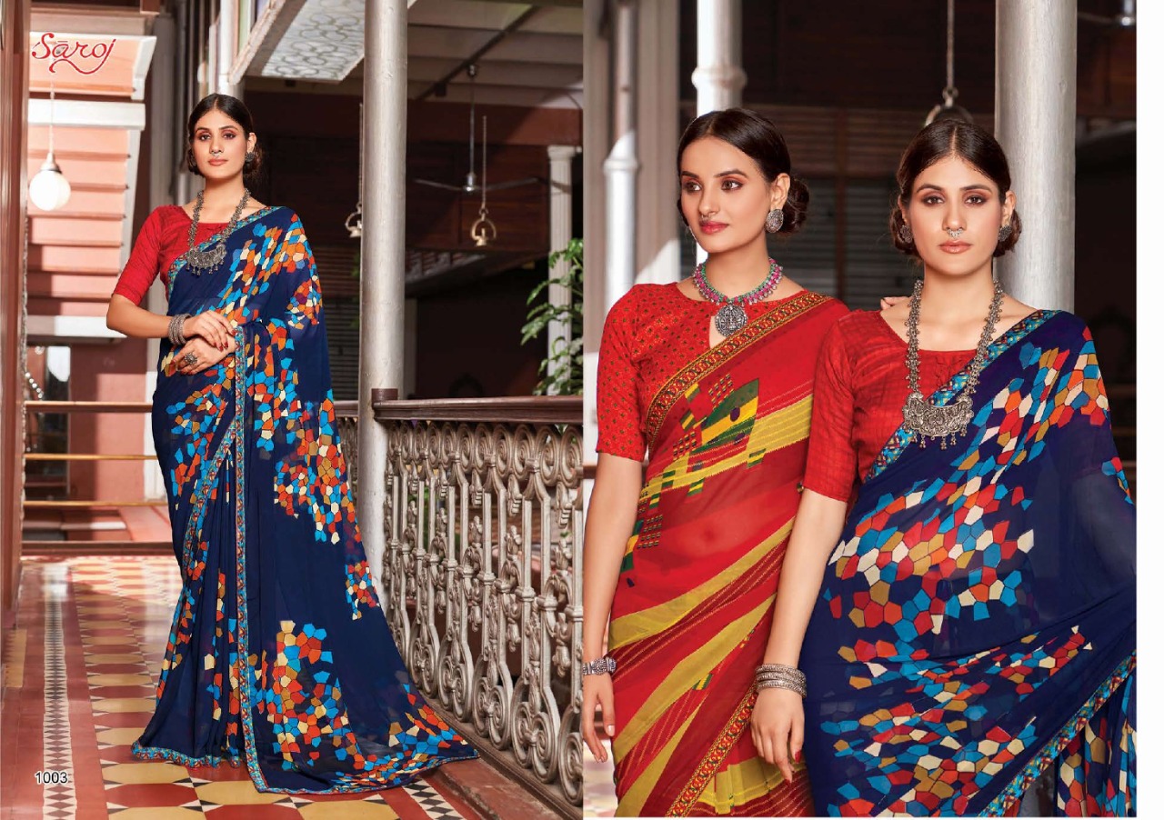 saroj saree Sunlight weightless georgette exclusive print saree catalog