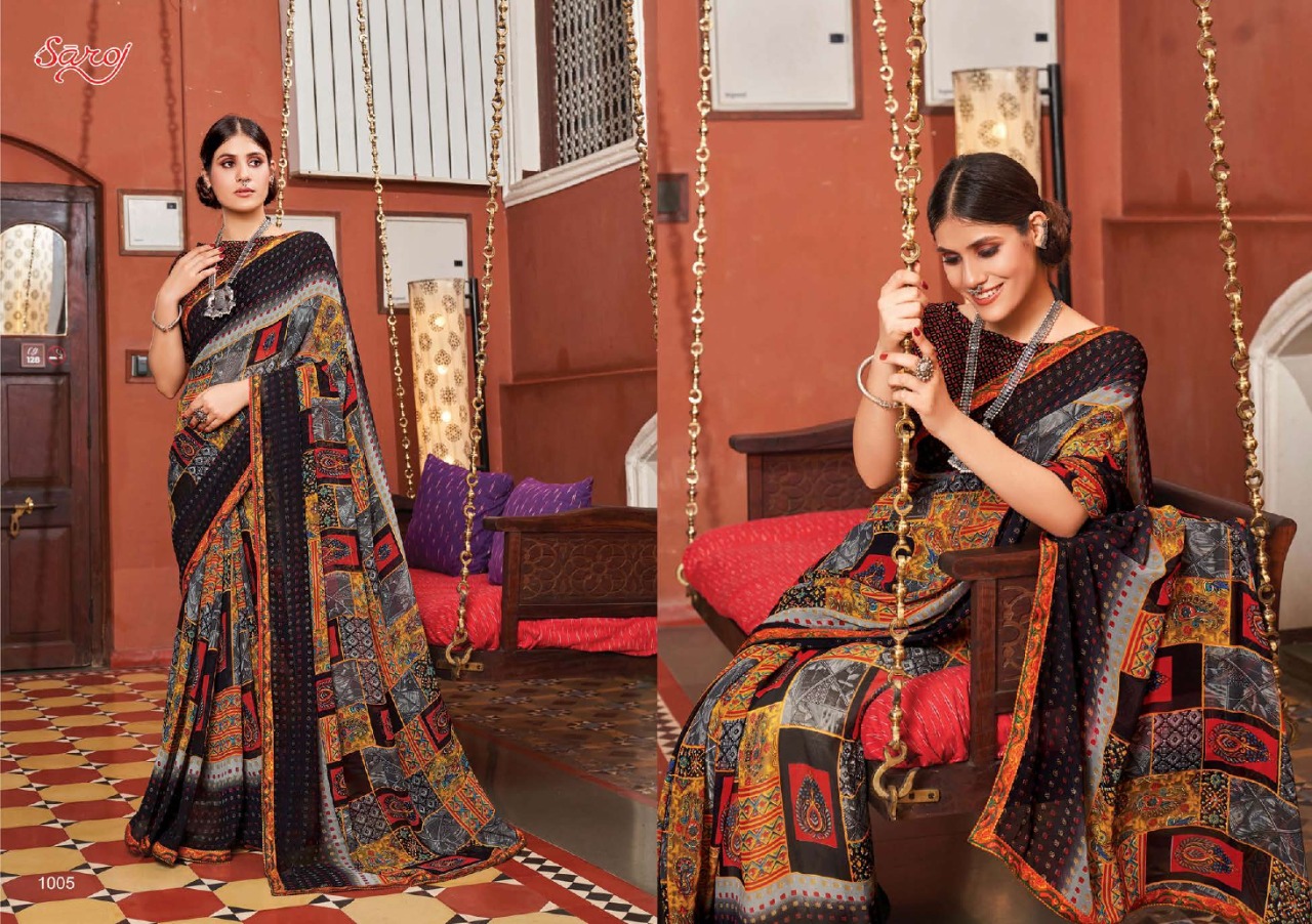 saroj saree Sunlight weightless georgette exclusive print saree catalog