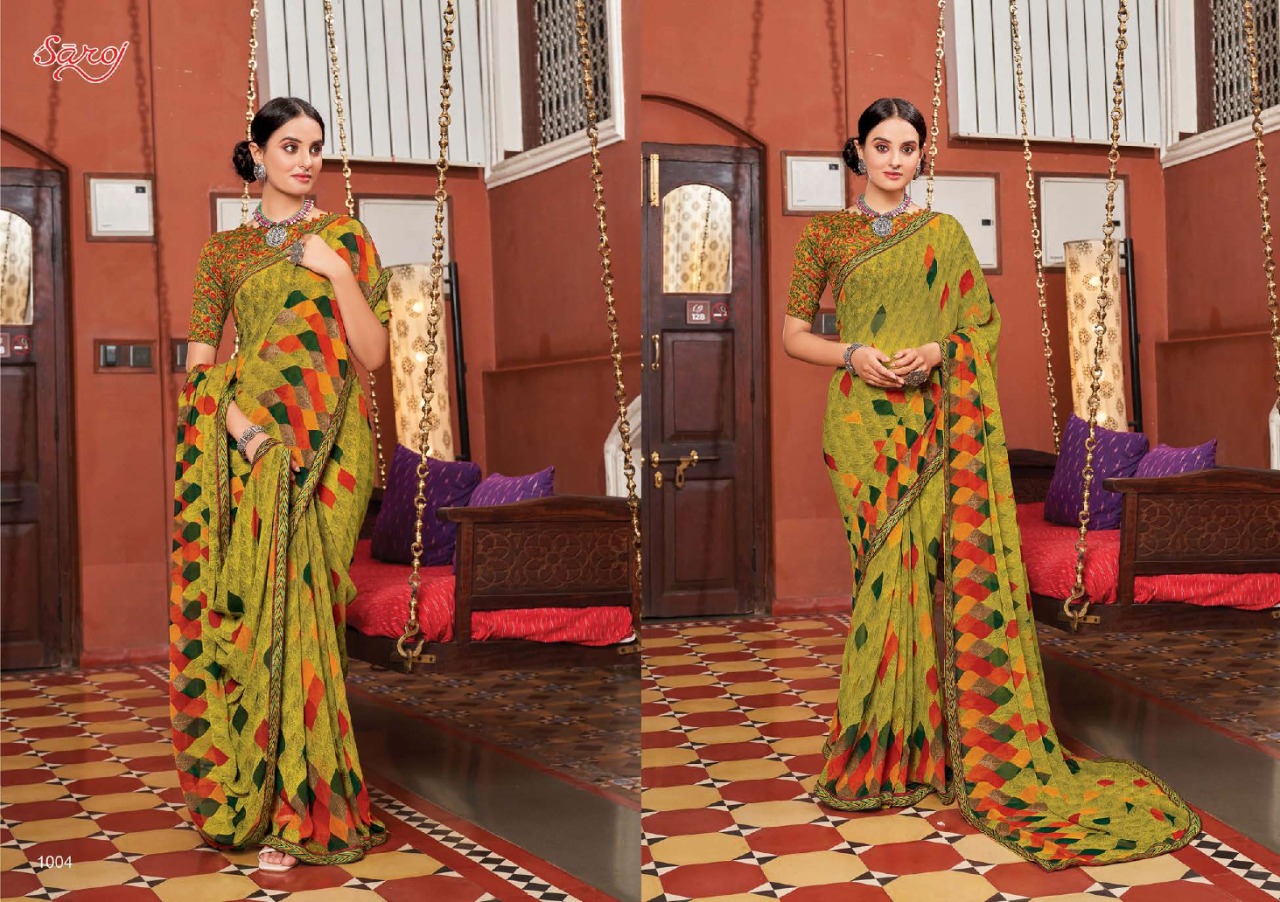 saroj saree Sunlight weightless georgette exclusive print saree catalog