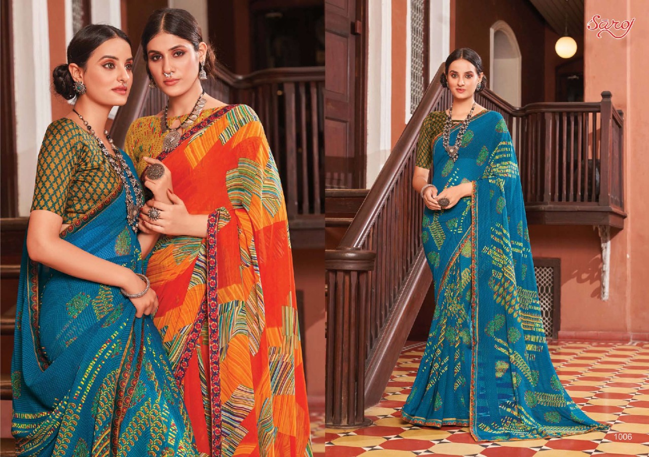 saroj saree Sunlight weightless georgette exclusive print saree catalog