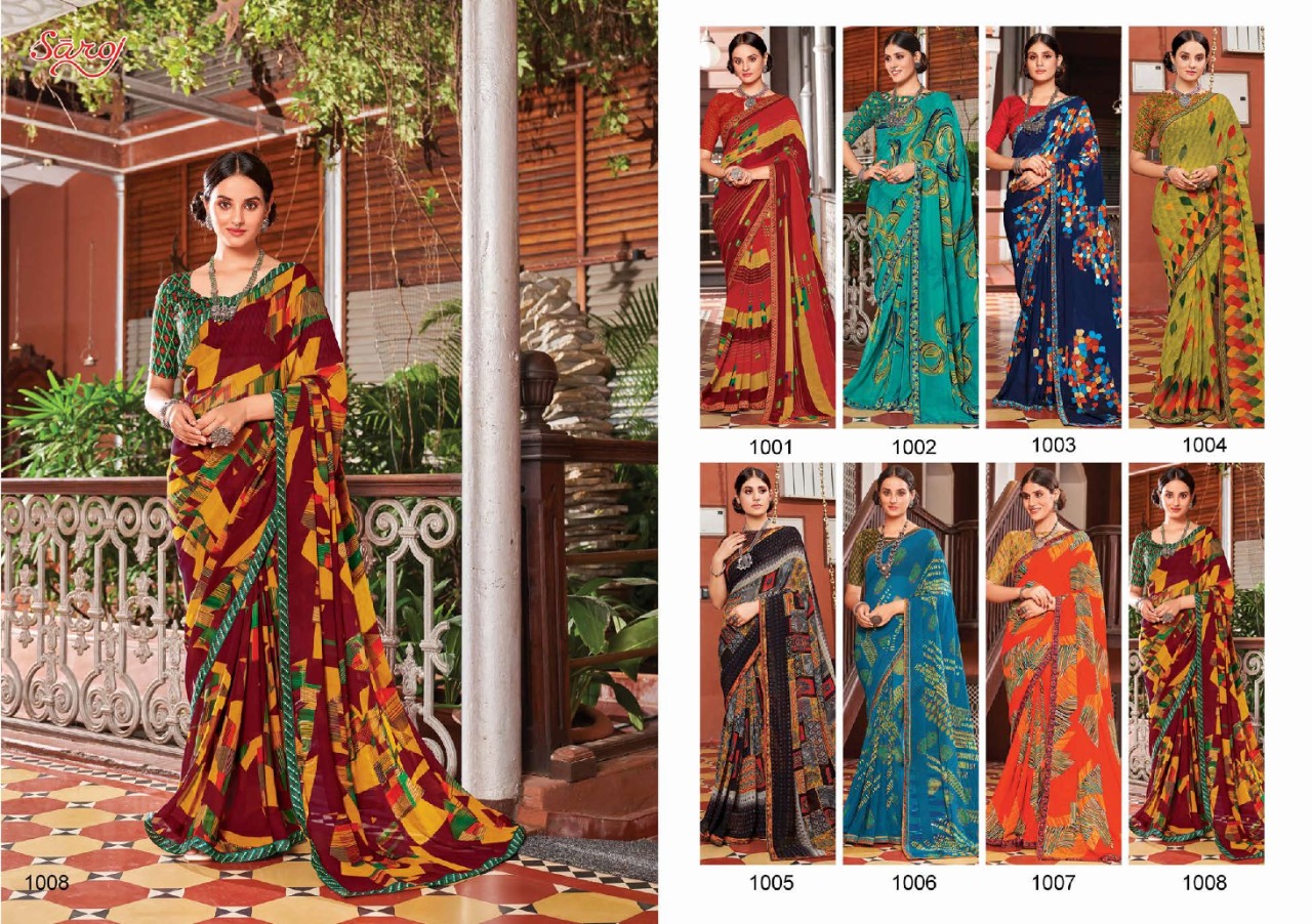 saroj saree Sunlight weightless georgette exclusive print saree catalog