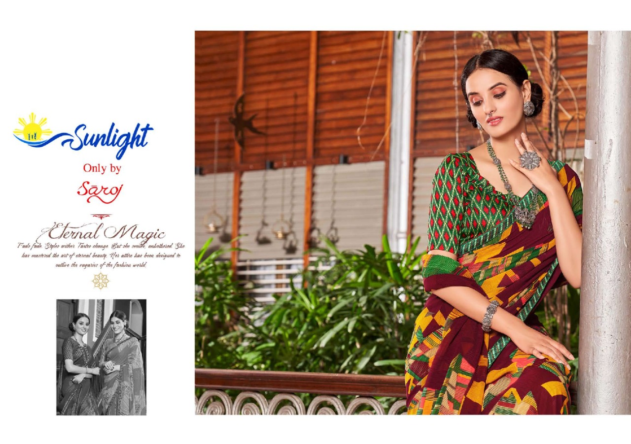 saroj saree Sunlight weightless georgette exclusive print saree catalog