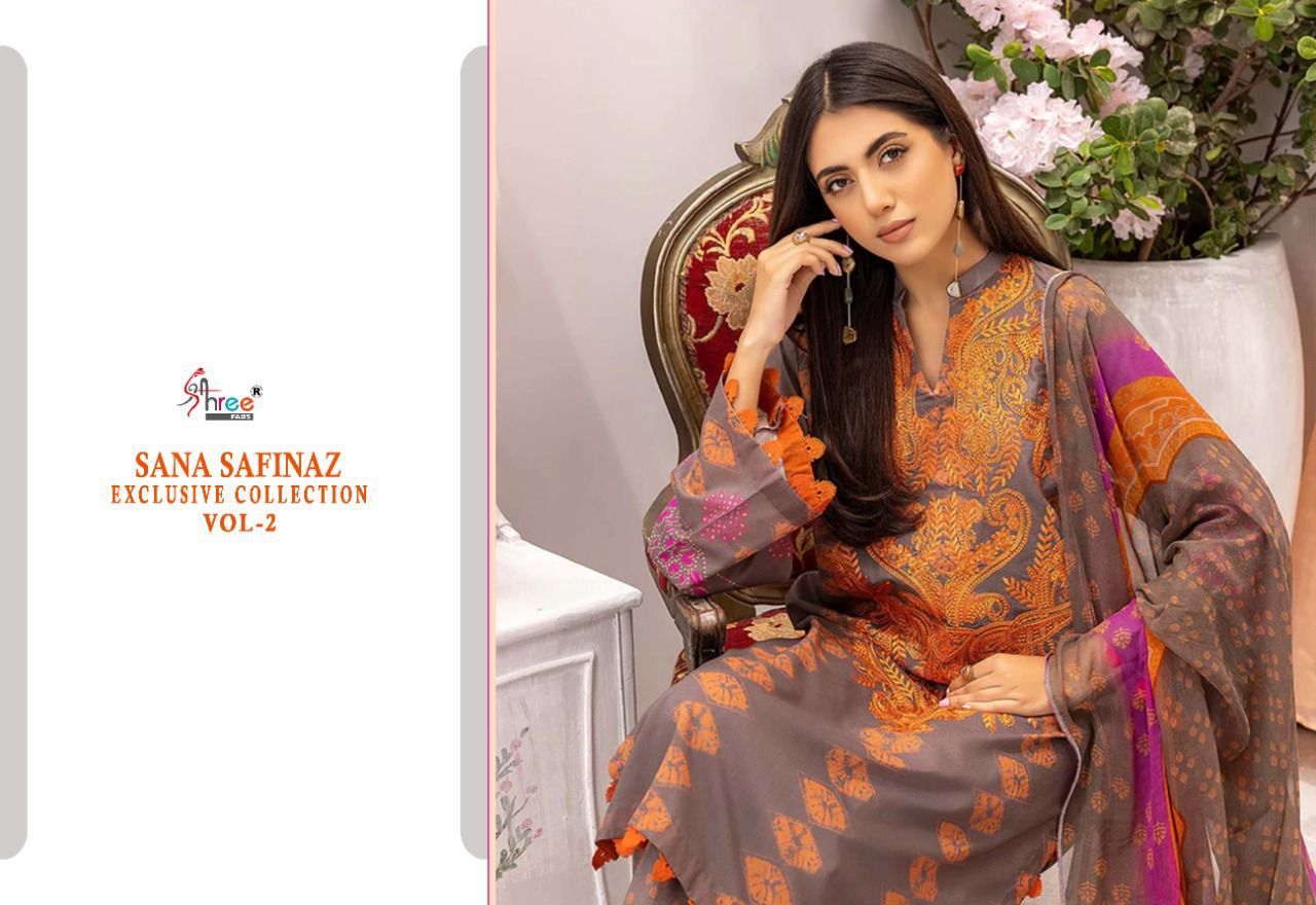 shree fab sana safinaz exclusive collection vol 02 cotton decent look salwar suit cotton dupatta catalog