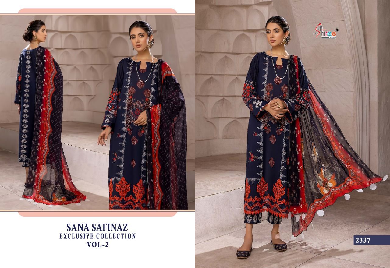 shree fab sana safinaz exclusive collection vol 02 cotton decent look salwar suit cotton dupatta catalog