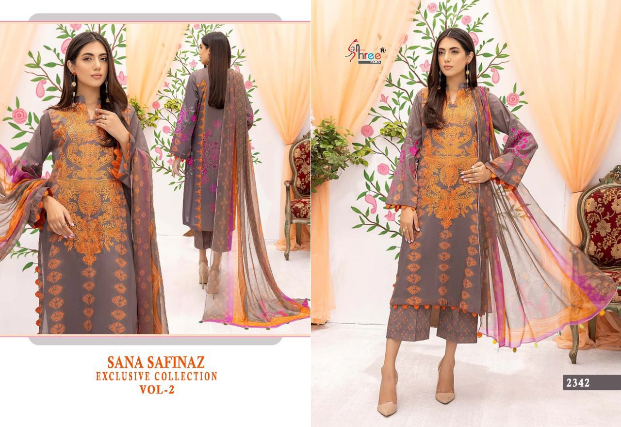 shree fab sana safinaz exclusive collection vol 02 cotton elegant salwar suit siffon dupatta catalog