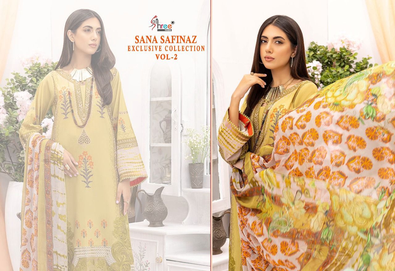 shree fab sana safinaz exclusive collection vol 02 cotton elegant salwar suit siffon dupatta catalog