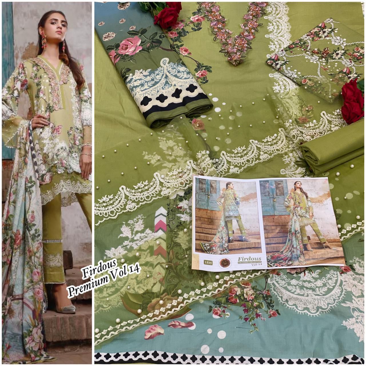 shree fabs firdous exclusive collection vol 14 cotton elegant print salwar suit chiffon dupatta catalog