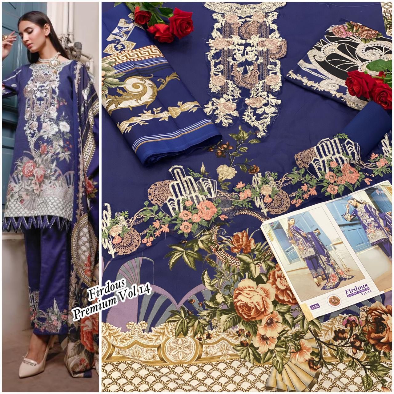 shree fabs firdous exclusive collection vol 14 cotton elegant print salwar suit chiffon dupatta catalog