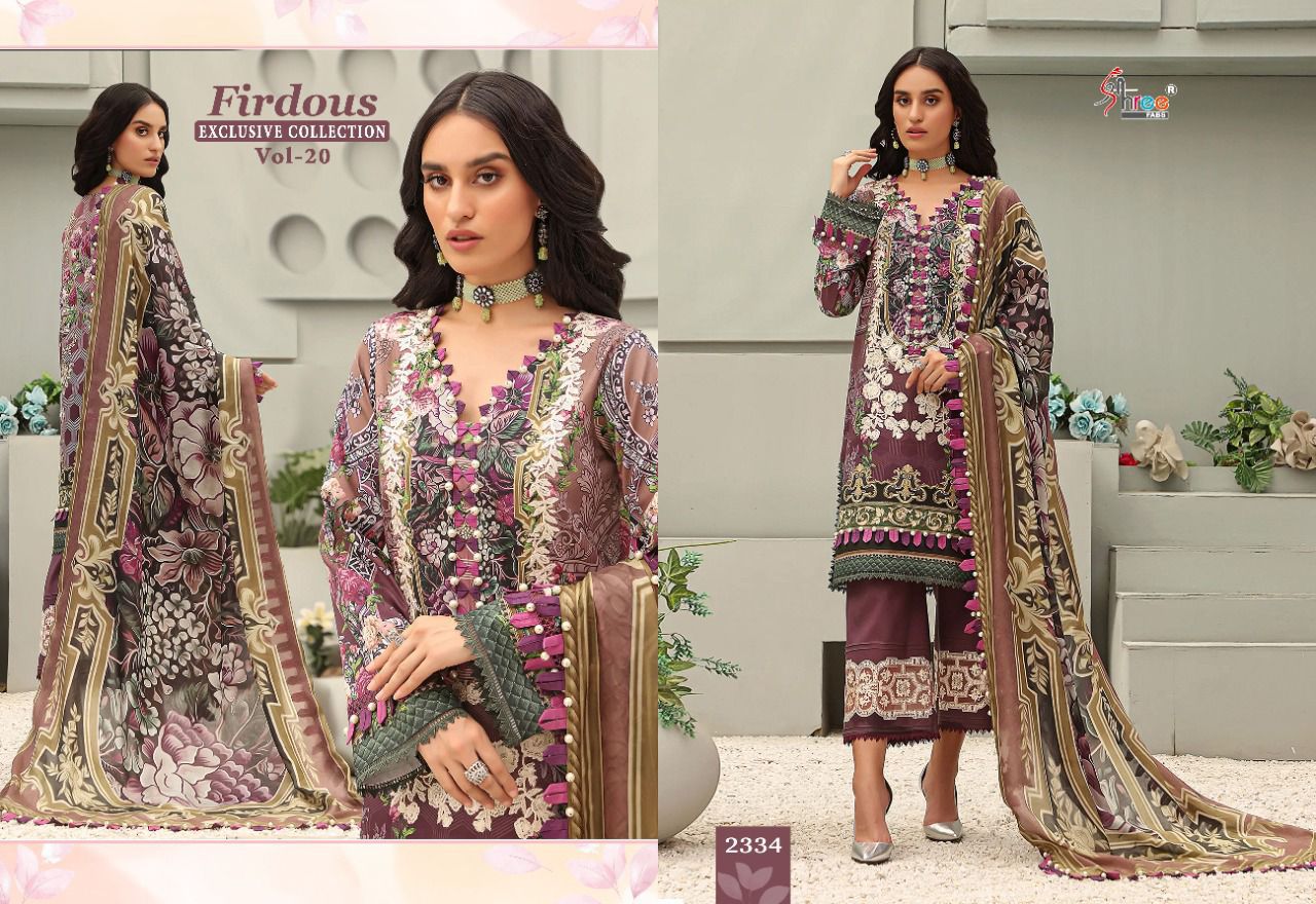 shree fabs firdous exclusive collection vol 20 pure jam cotton salwar suit with chiffon dupatta catalog