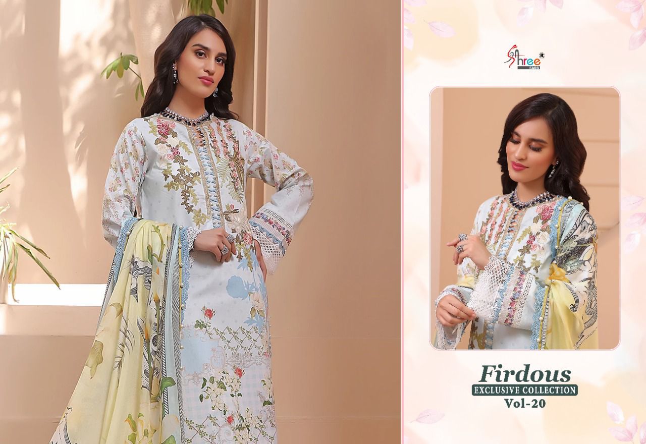 shree fabs firdous exclusive collection vol 20 pure jam cotton salwar suit with chiffon dupatta catalog