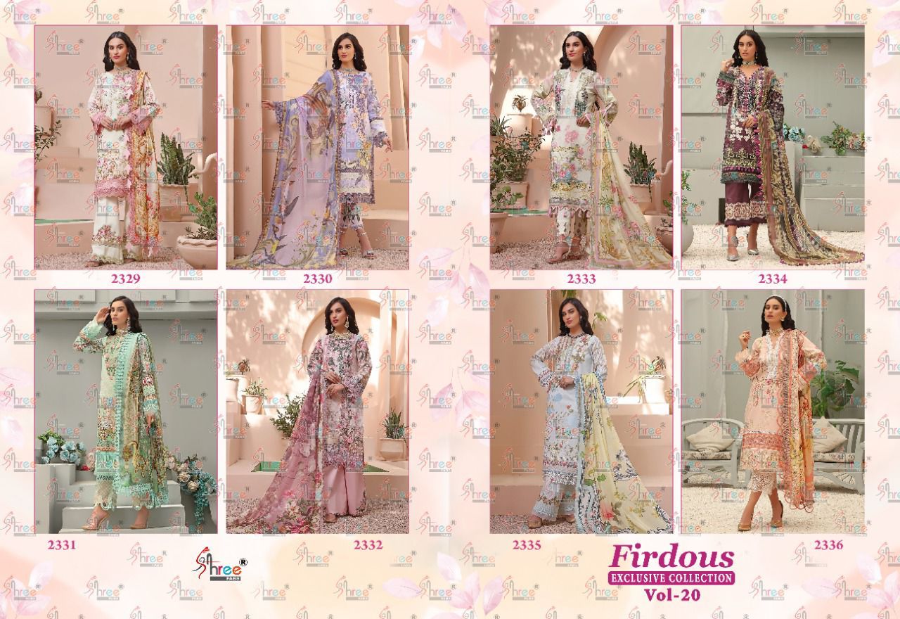 shree fabs firdous exclusive collection vol 20 pure jam cotton salwar suit with chiffon dupatta catalog