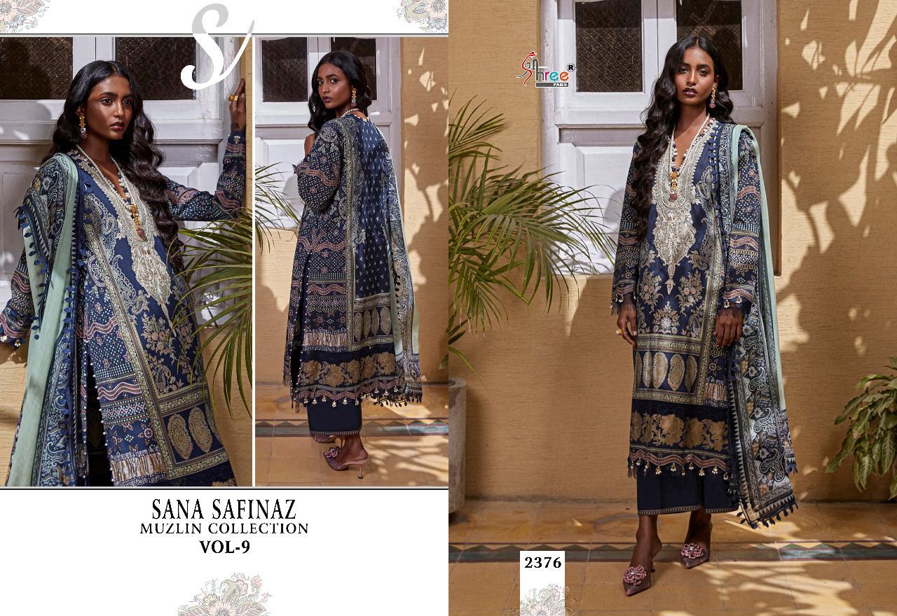 shree fabs sana safinaz muzlin collection vol 9 cotton elegant print salwar suit chiffon dupatta catalog