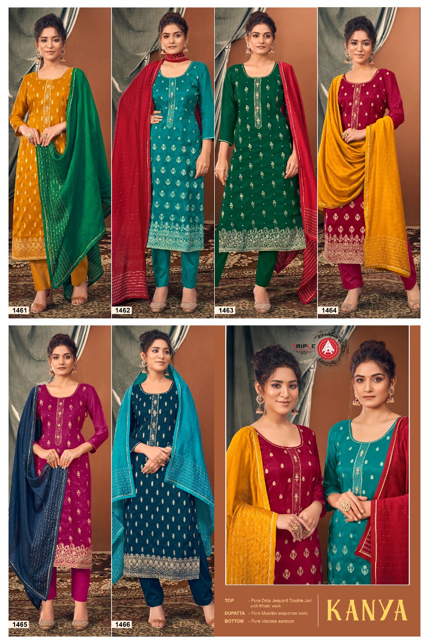 triple aaa kanya Dola Jequard elegant salwar suit catalog