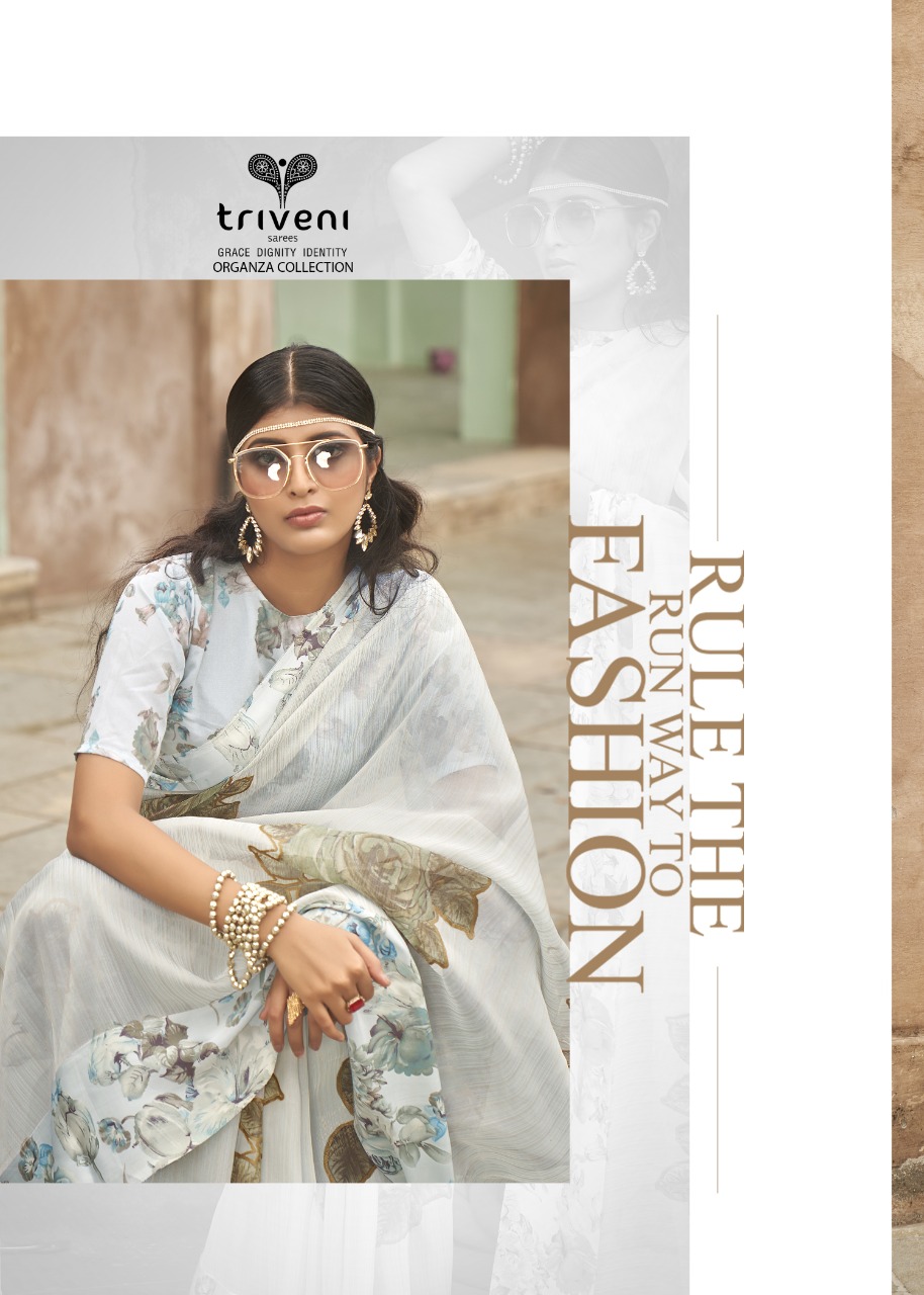 triveni saree kaashi organza innovative print saree catalog