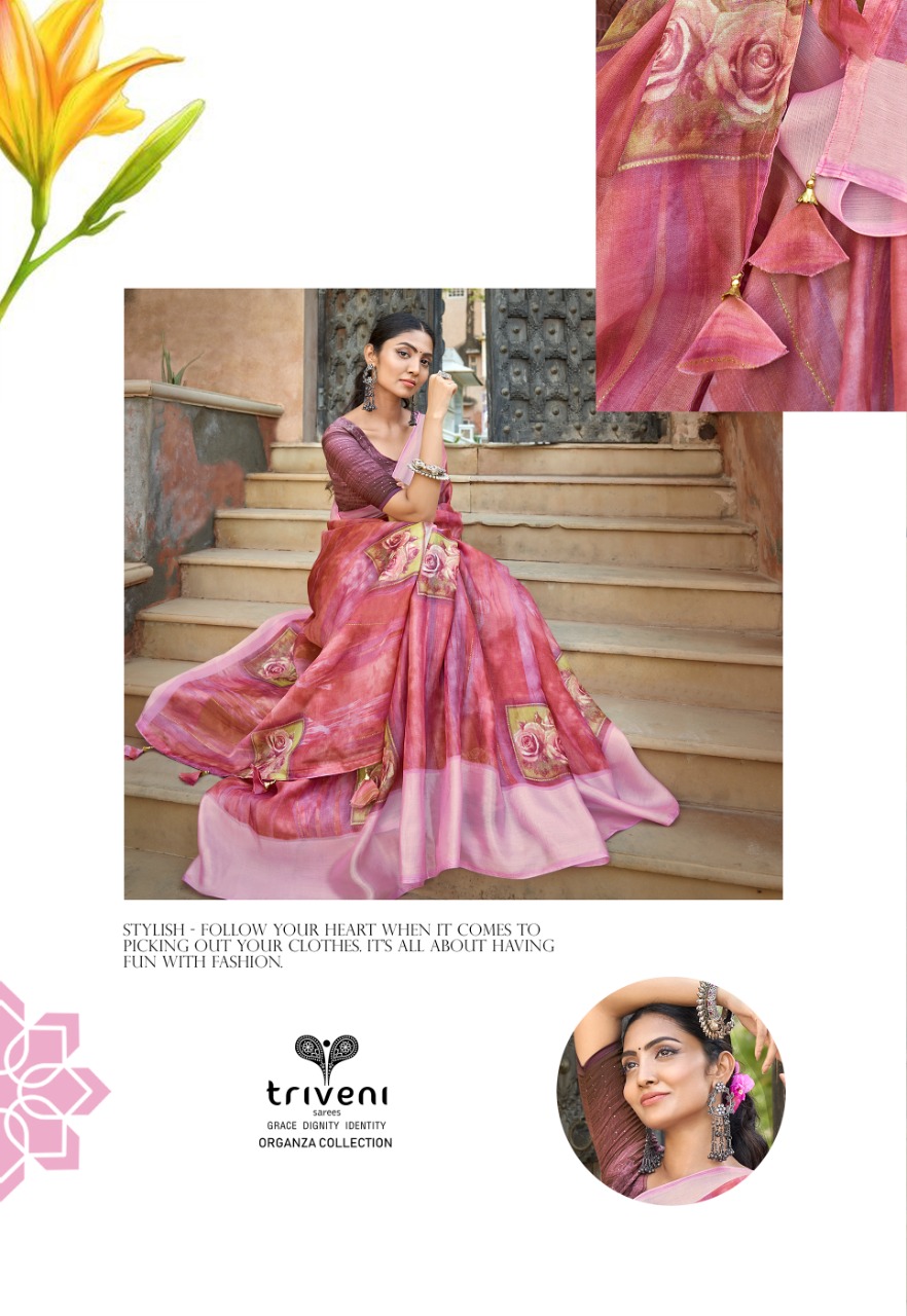 triveni saree shaira organza authentic fabric saree catalog