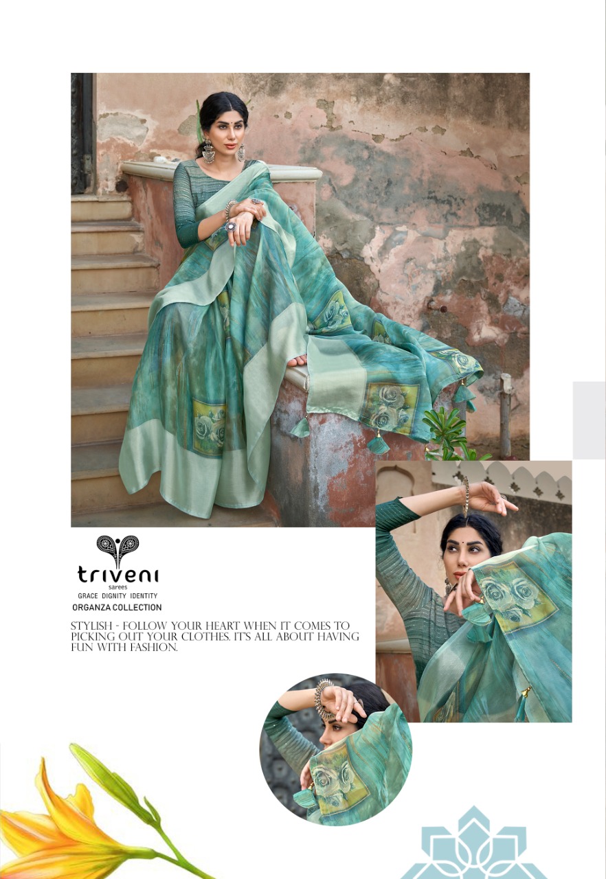 triveni saree shaira organza authentic fabric saree catalog