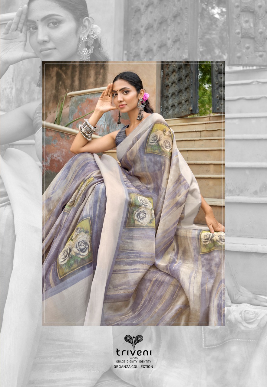 triveni saree shaira organza authentic fabric saree catalog