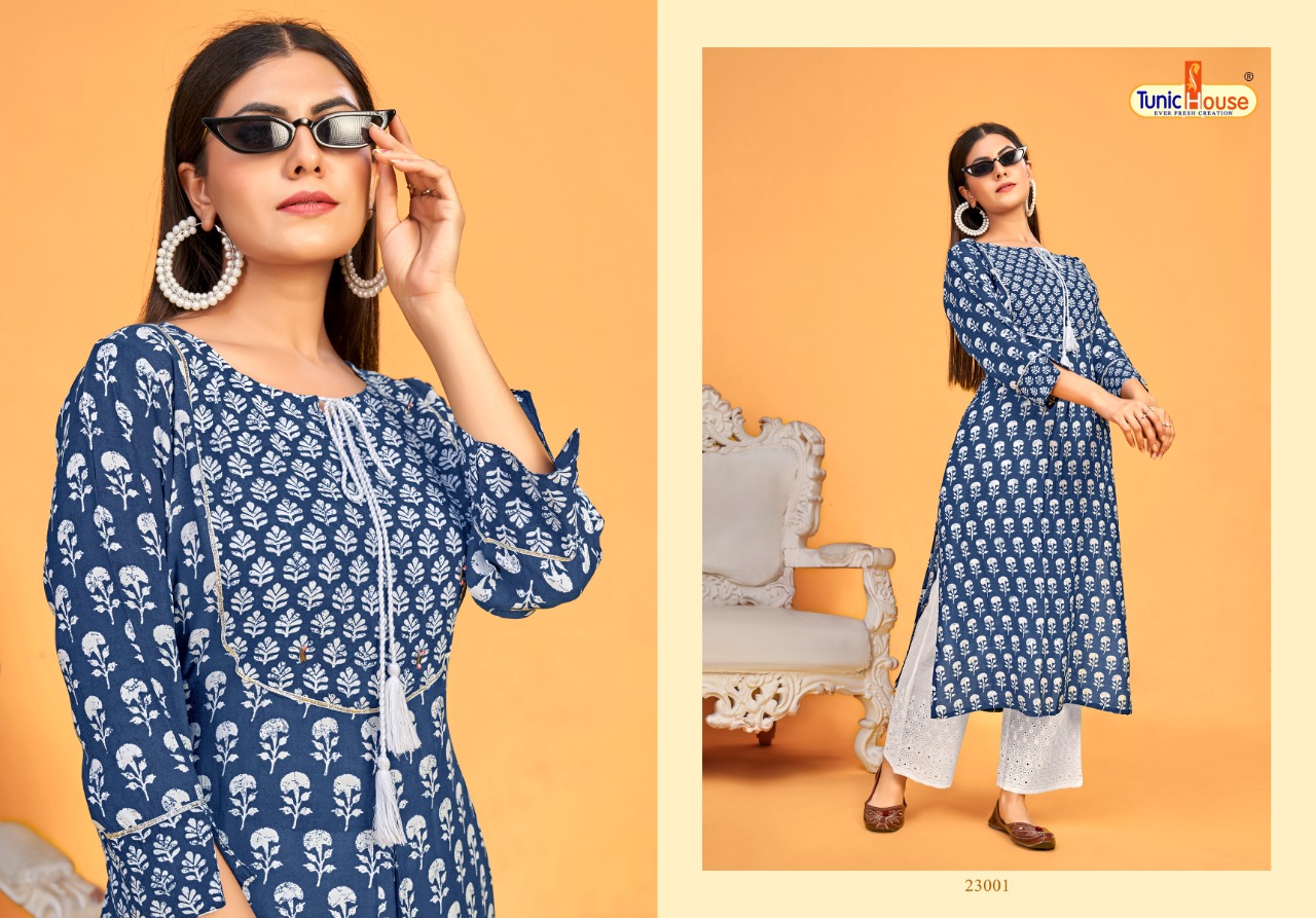 Tunic house blue sky viscose graceful look kurti with plazzo catalog