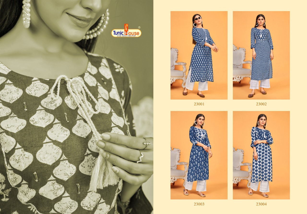 Tunic house blue sky viscose graceful look kurti with plazzo catalog