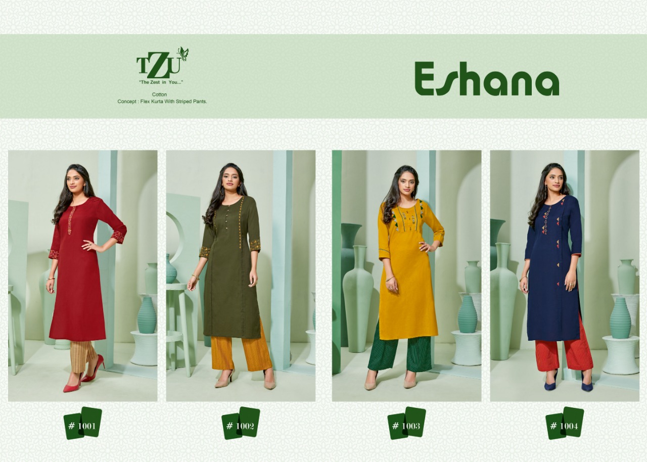 tzu eshana 1001 to 1004 cotton new and modern style top with pant catalog