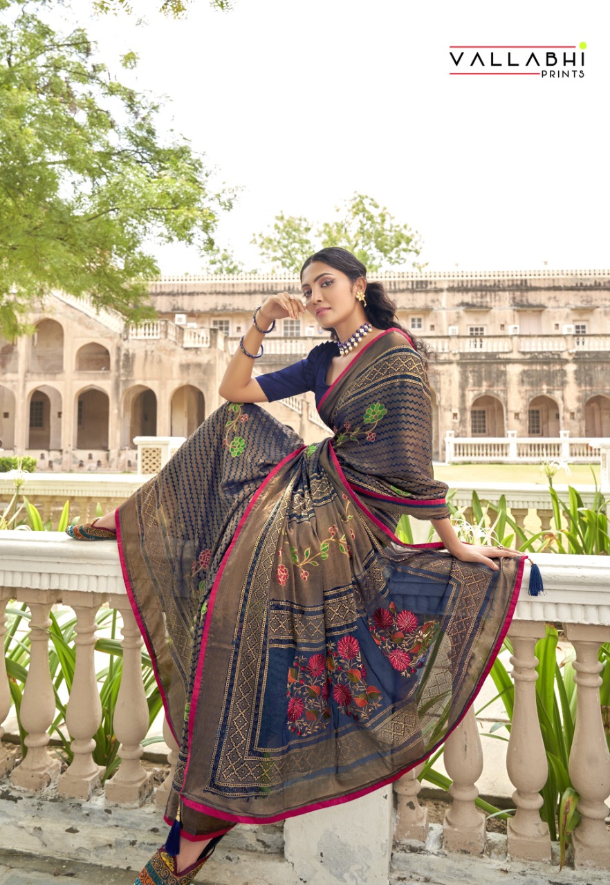 vallabhi print mirisha Brasso exclusive print saree catalog