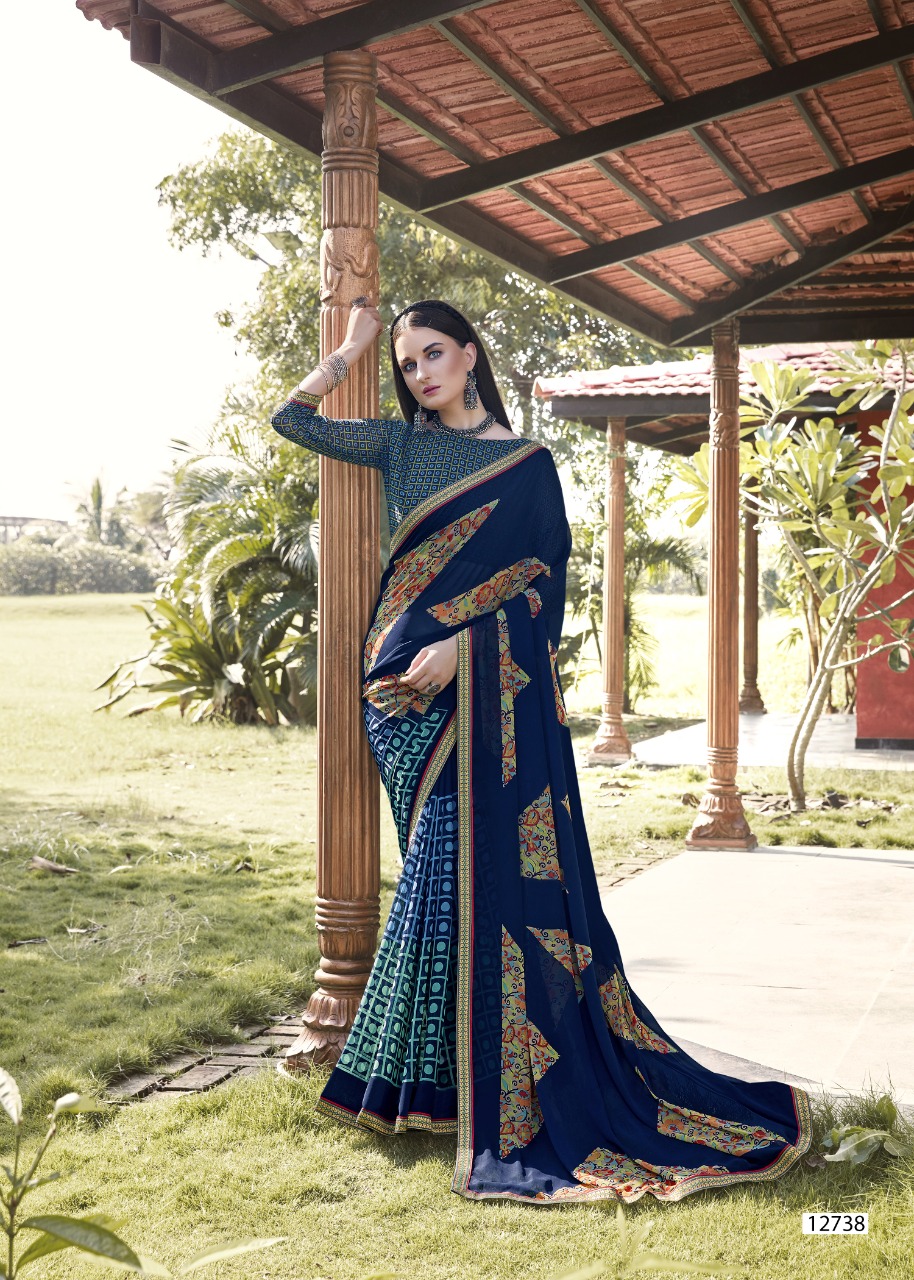 vallabhi print neem georgette astonishing print saree catalog