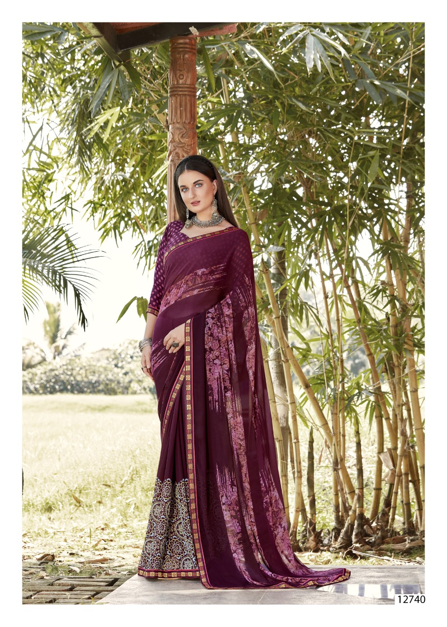 vallabhi print neem georgette astonishing print saree catalog