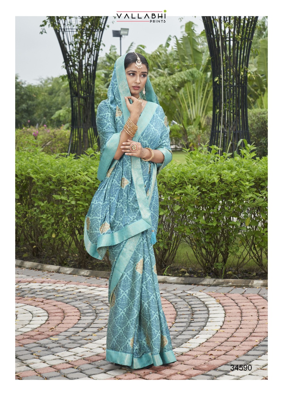 vallabhi print redwings satin decent look saree catalog