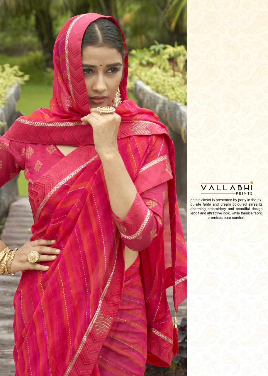 vallabhi print swagatam georgette attractive saree catalog