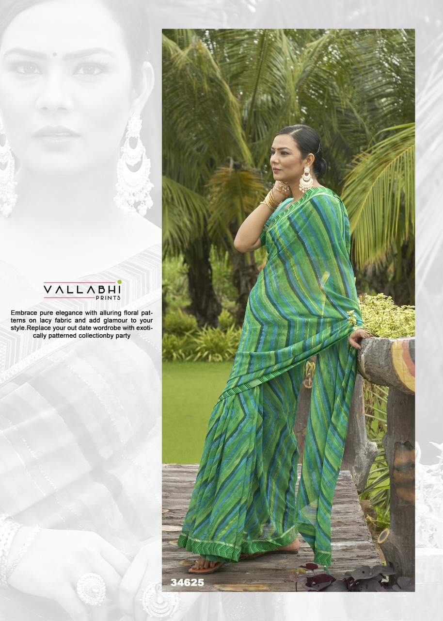 vallabhi print swagatam georgette attractive saree catalog