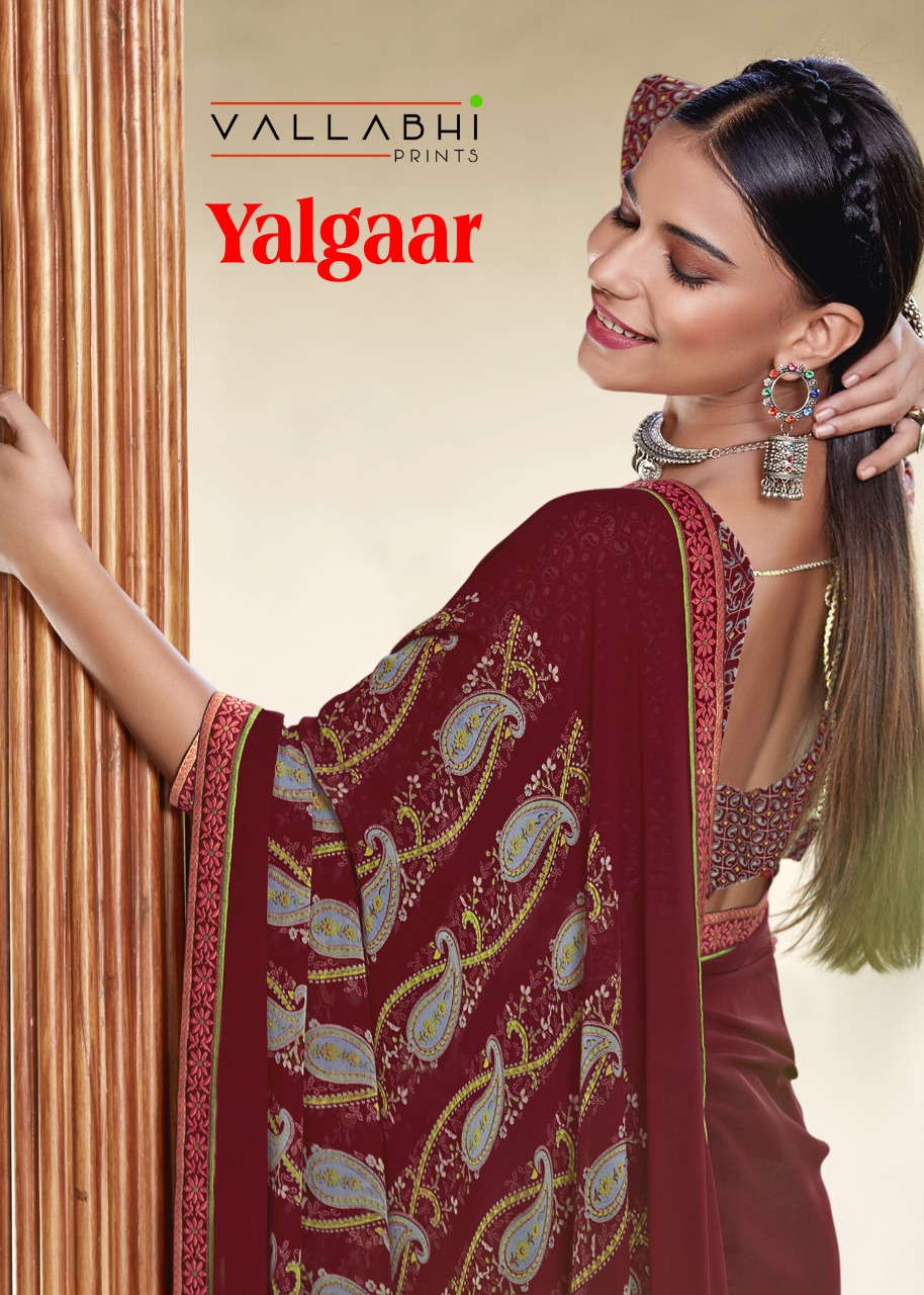 vallabhi print yalgaar georgette decent look saree catalog