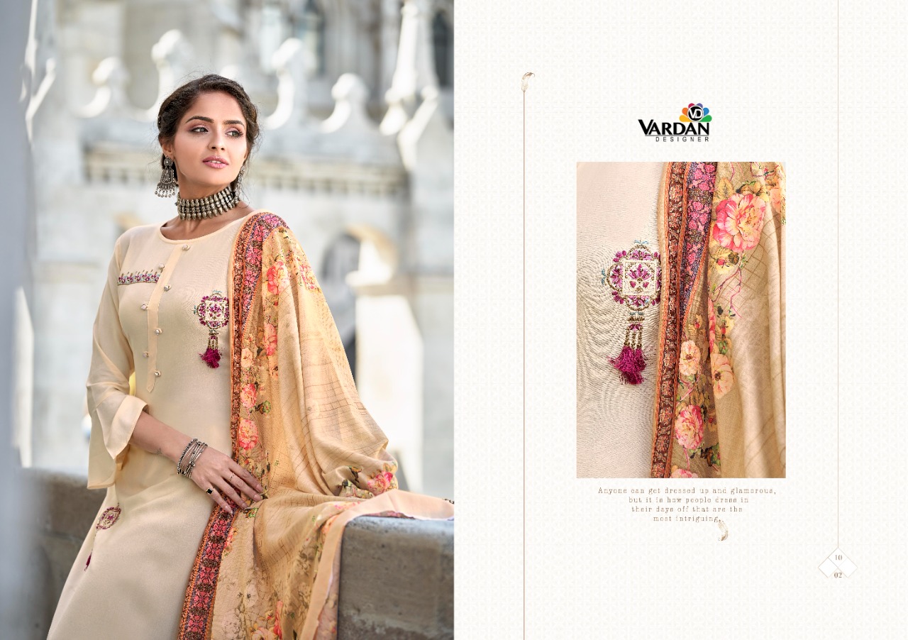 vardan designer Meera Vol 2 rayon regal look top bottom with dupatta catalog