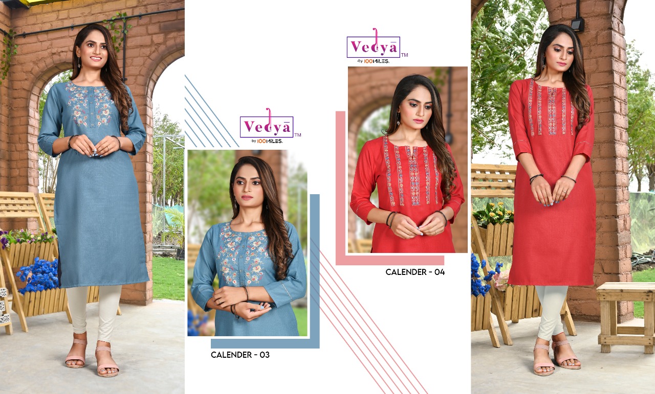 vedya calender PC Slub fabric Embroidered astonishing look top with pant and dupatta catalog