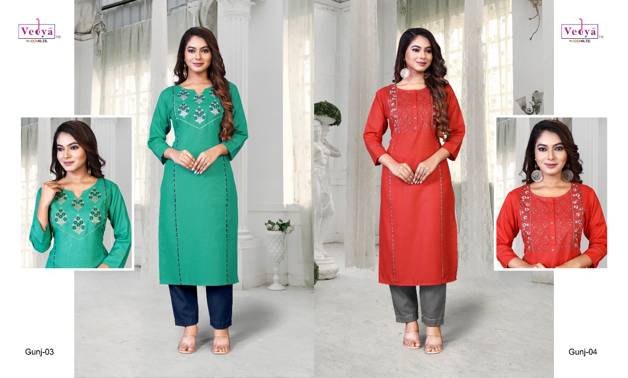 vedya gunj PC Slub fabric Embroidered astonishing look Kurti catalog