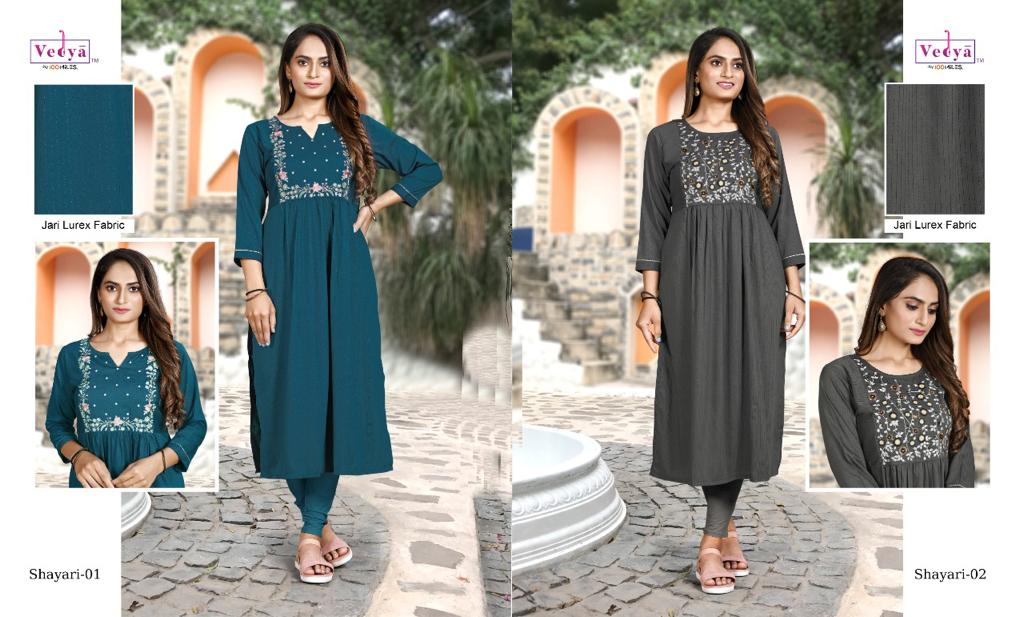 vedya shayari pv silk Embroidered astonishing look Kurti catalog