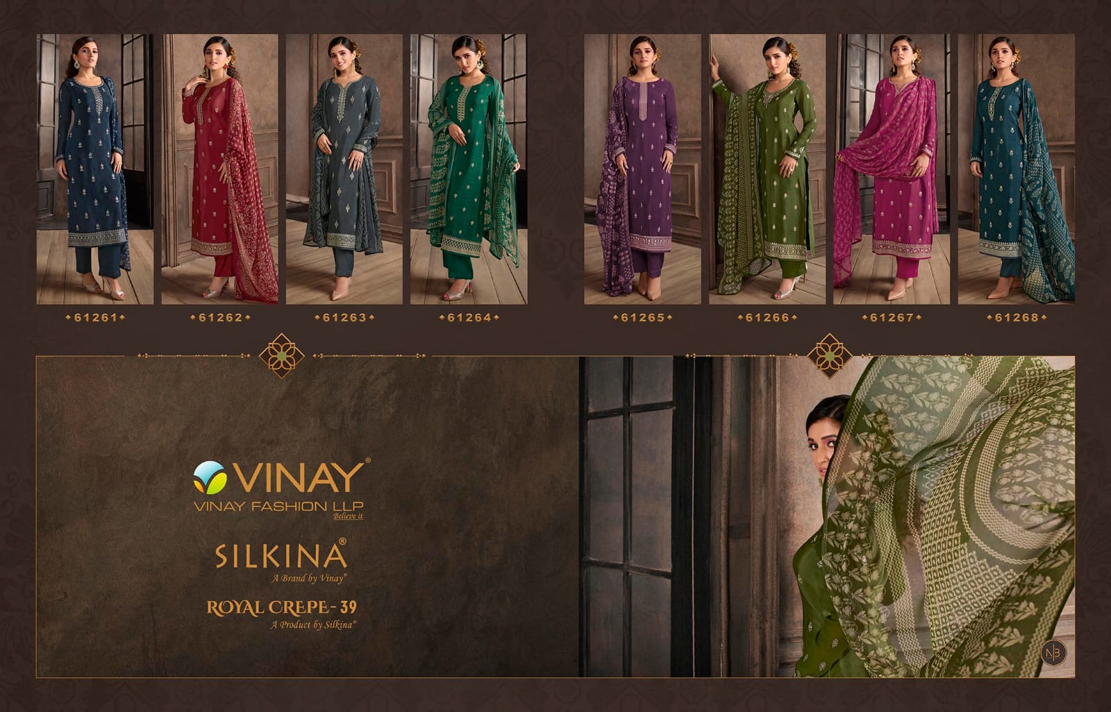 vinay fashion silkina royal crape 39 georgette exclusive look kurti catalog