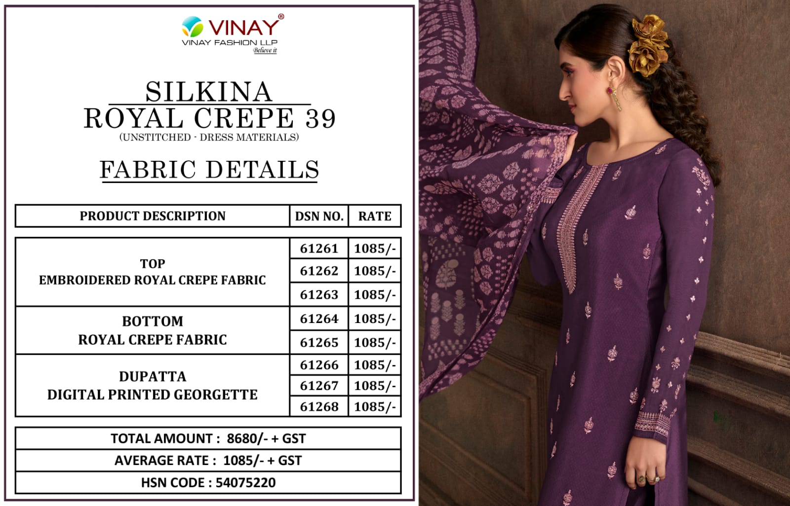 vinay fashion silkina royal crape 39 georgette exclusive look kurti catalog