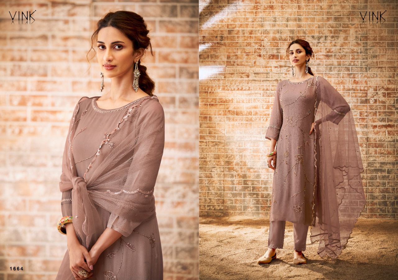 vink zia georgette new and modern style top bottom with dupatta catalog