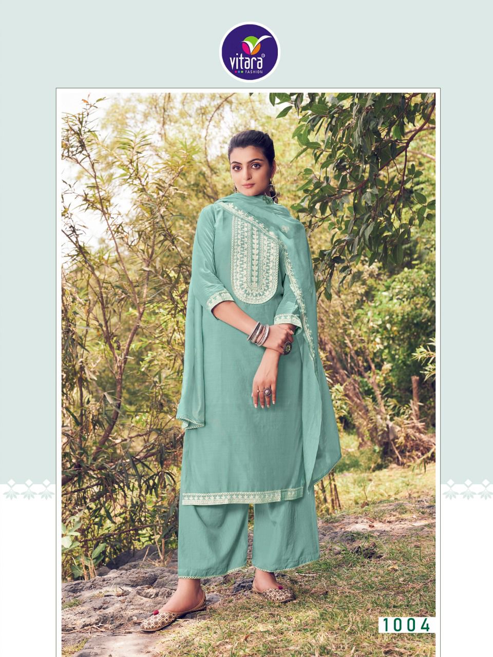 vitara fashion white london viscose attractive look top  plazo with dupatta catalog