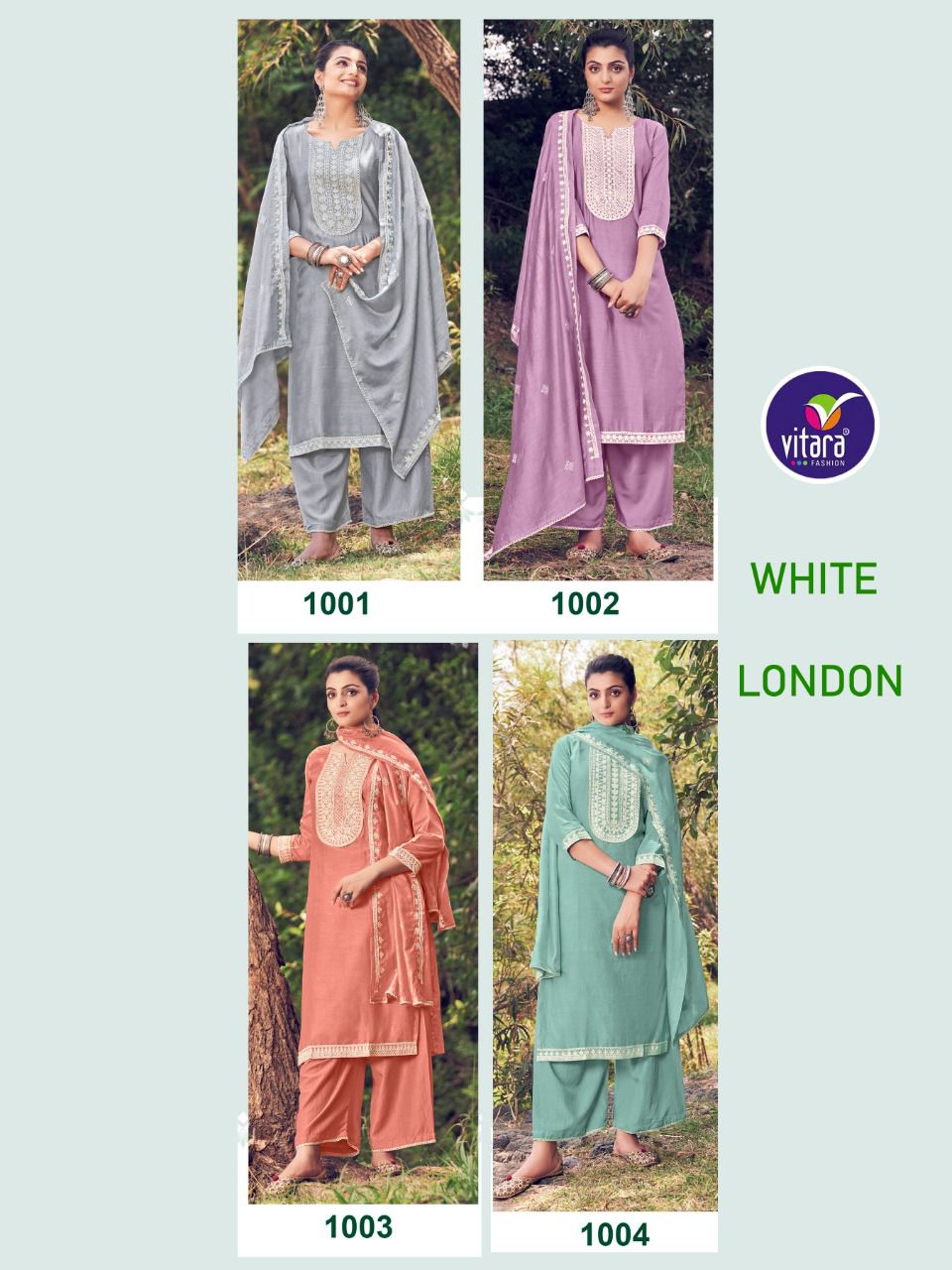 vitara fashion white london viscose attractive look top  plazo with dupatta catalog