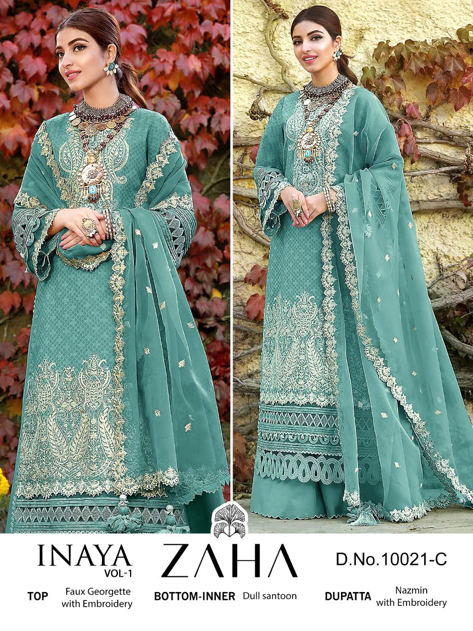 zaha inaya vol 1 10021 georgette graceful look salwar suit catalog