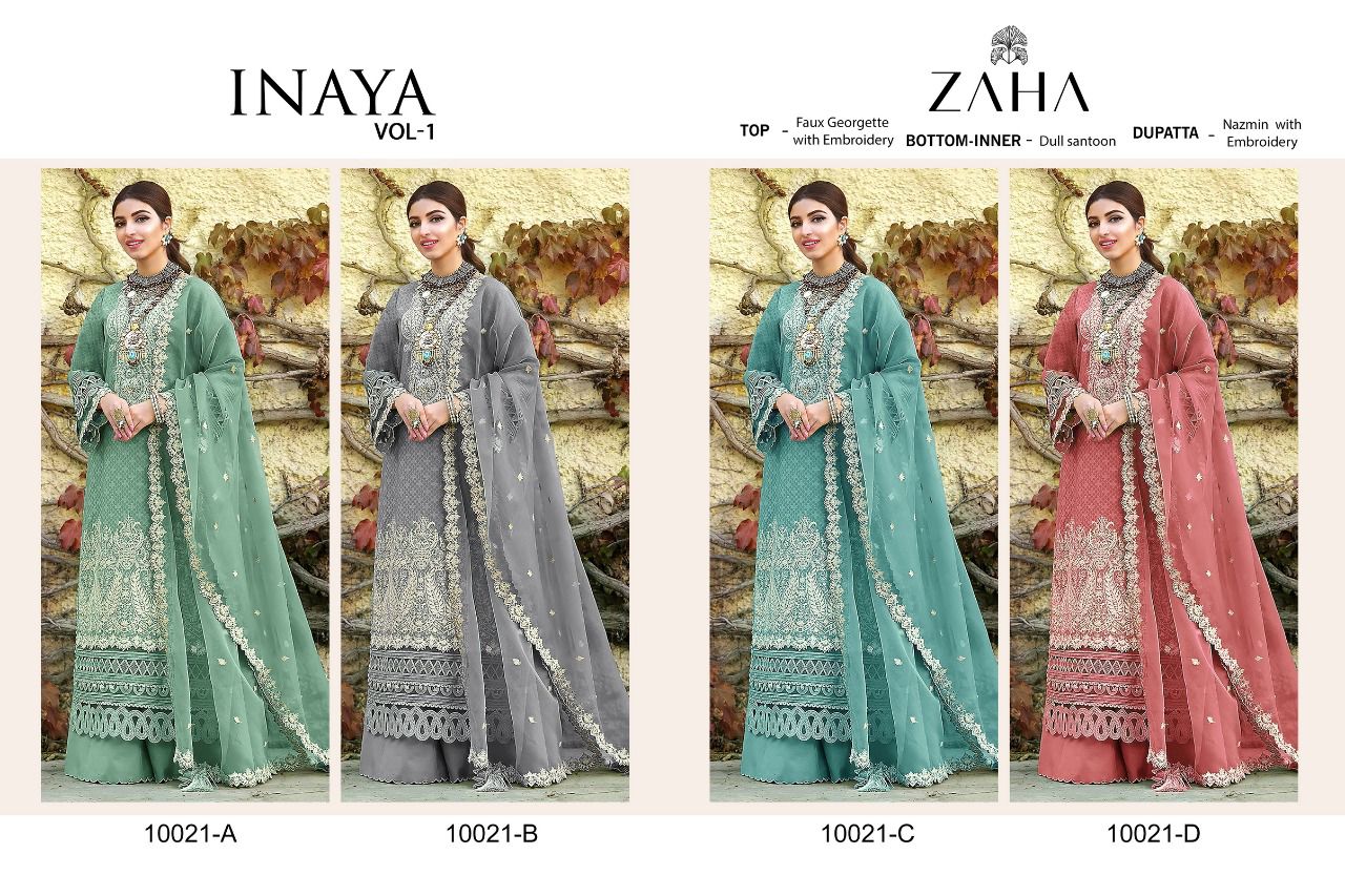 zaha inaya vol 1 10021 georgette graceful look salwar suit catalog