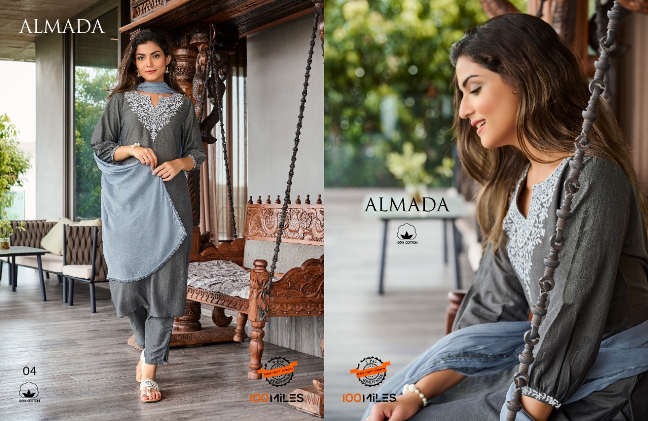 100 miles almada Fancy blended catchy look kurti pant with dupatta catalog