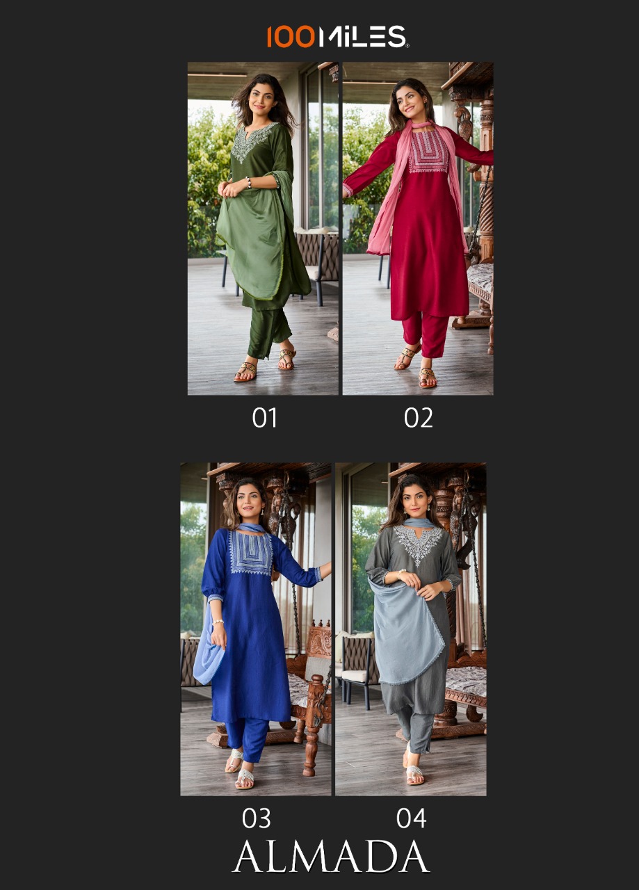 100 miles almada Fancy blended catchy look kurti pant with dupatta catalog