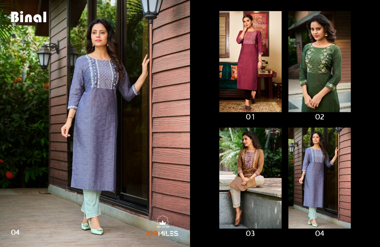 100 miles binal cotton decent look kurti catalog