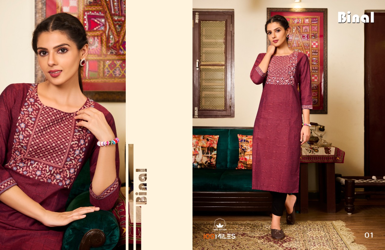 100 miles binal cotton decent look kurti catalog