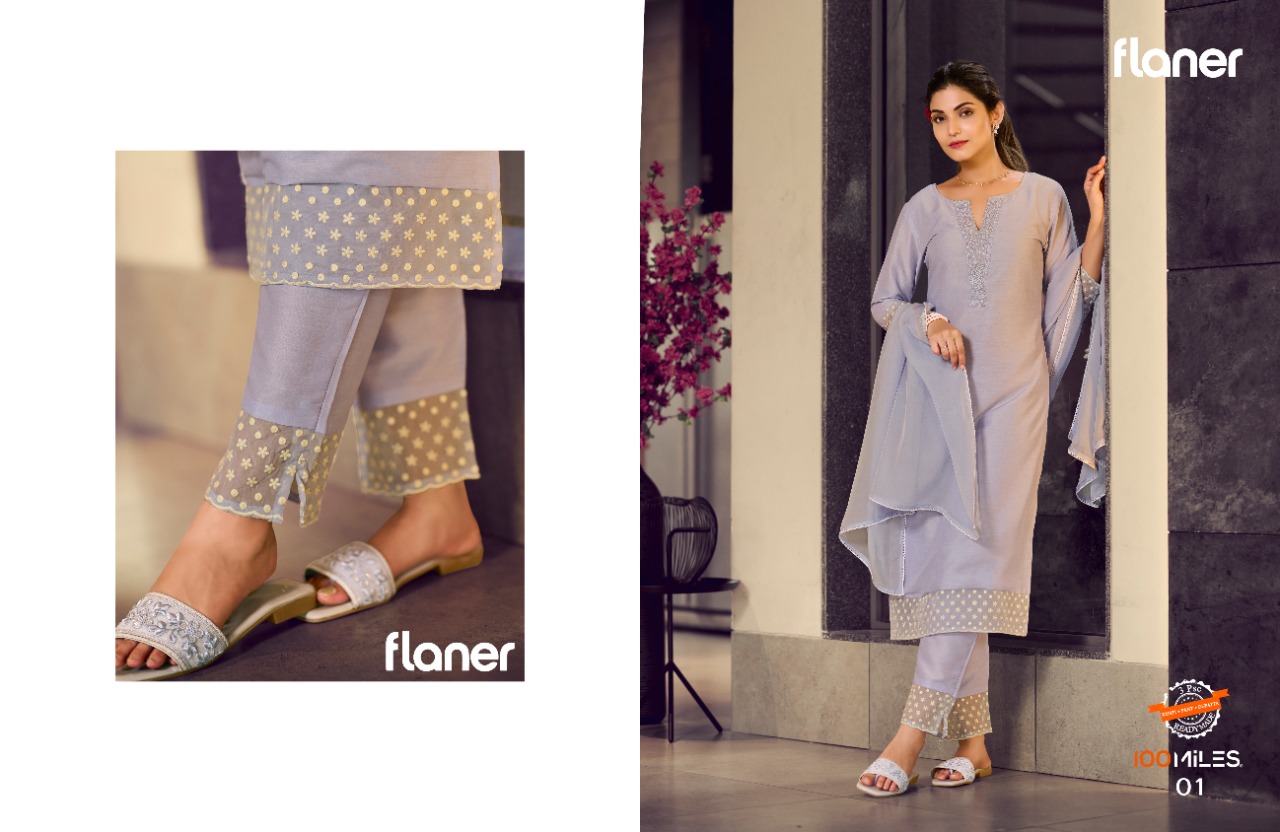 100 miles flaner organza new and modern style top pant with dupatta catalog