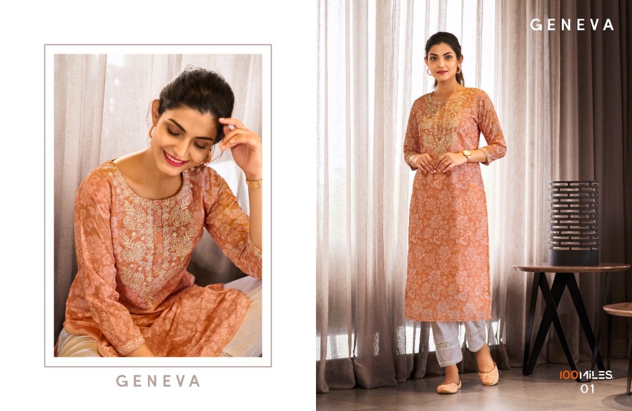 100 miles Geneva georgette regal look kurti catalog