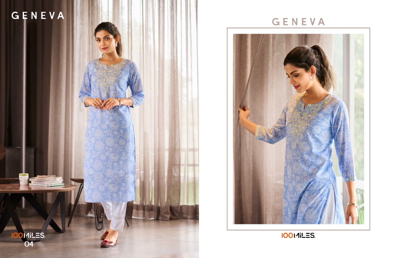 100 miles Geneva georgette regal look kurti catalog