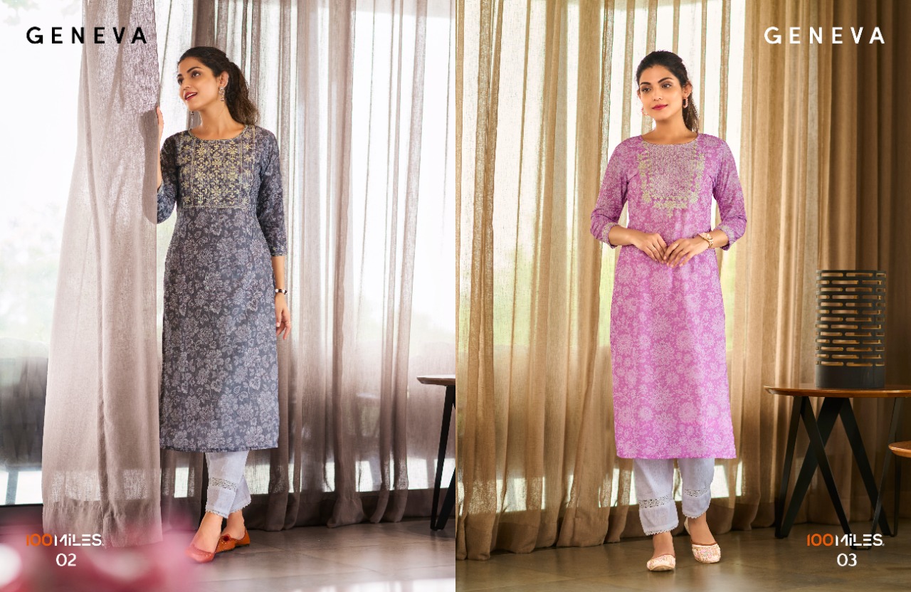 100 miles Geneva georgette regal look kurti catalog